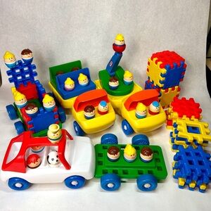 Vintage Little Tikes LOT Toddler Tots Chunky People Wee Waffle Blocks & Trucks